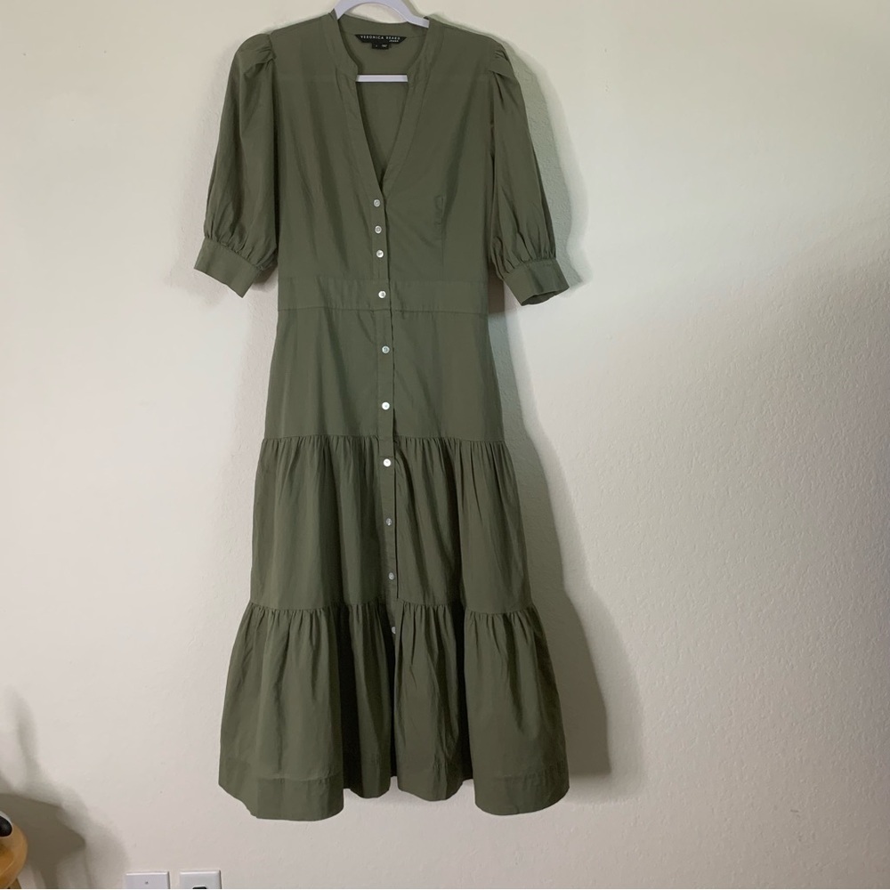 Veronica Beard Jeans Womens Green Houghton Tiered cotton midi dress S - Picture 2 of 10